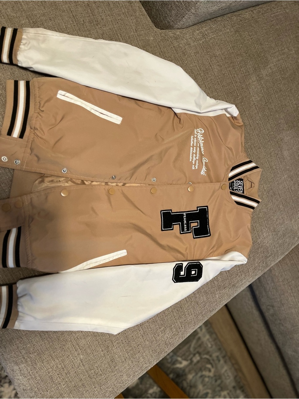 Varsity Jacket - Tan and White Kids Bomber Jacket